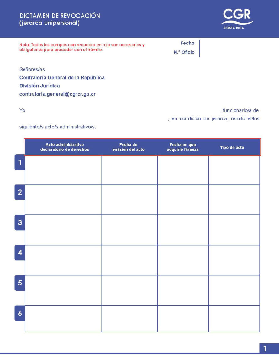 Documento de solicitud: Dictamen de revocación (jerarca unipersonal)