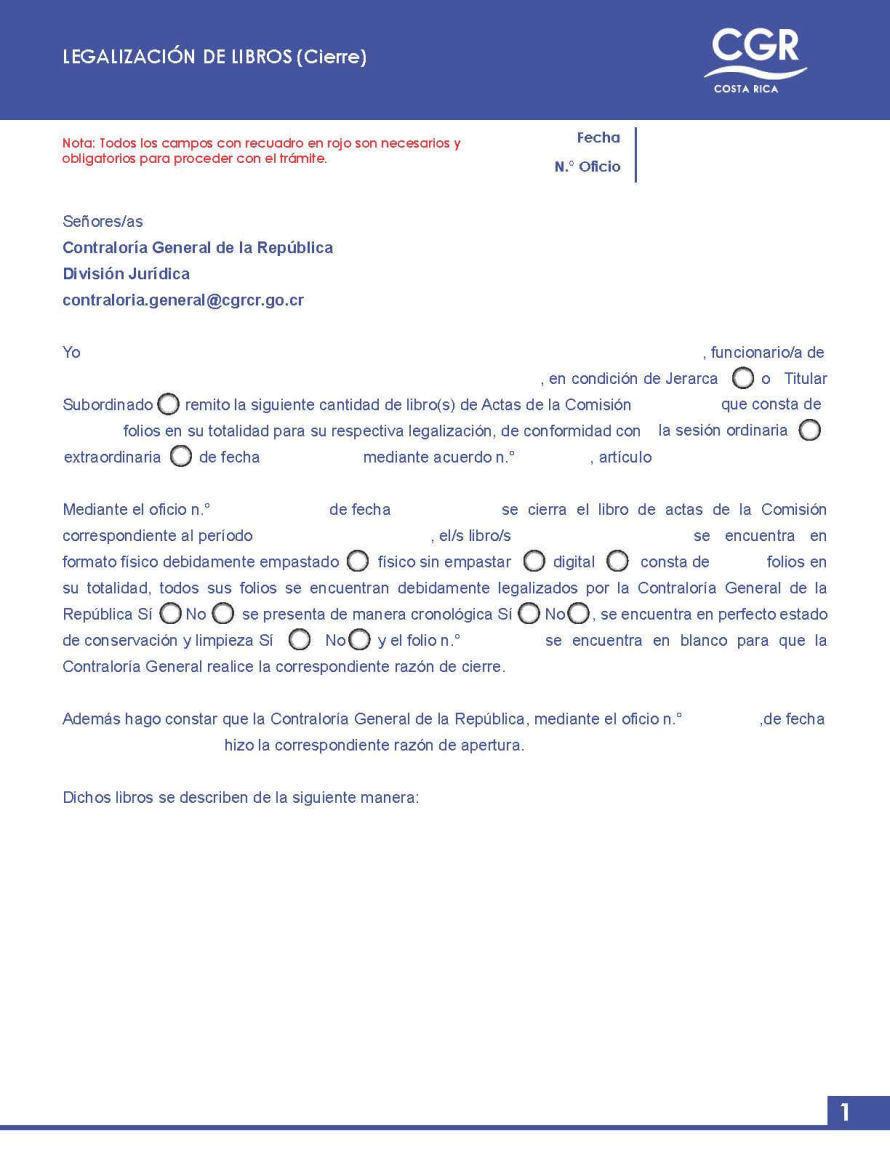 Documento de solicitud: Legalización de libros de actas de la Comisión de Festejos Populares (cierre)