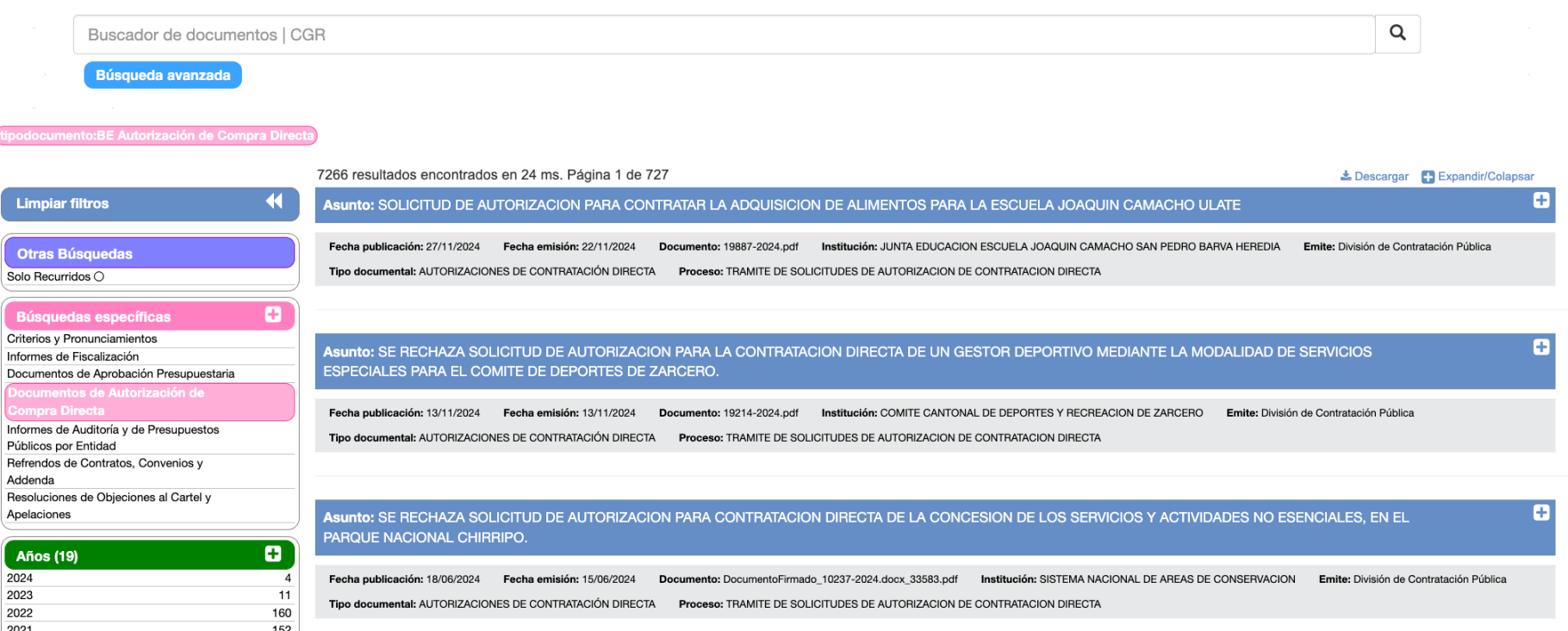 Documentos de Autorización de Compra Directa