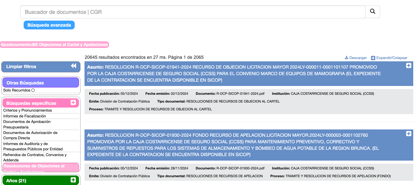 Resoluciones de Objeciones al Cartel y Apelaciones
